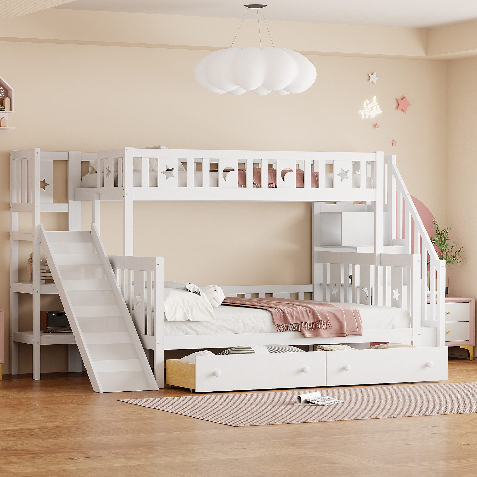 Odikalo Kinderbett Etagenbett Rutsche Regal Sicherheitsstufen günstig online kaufen