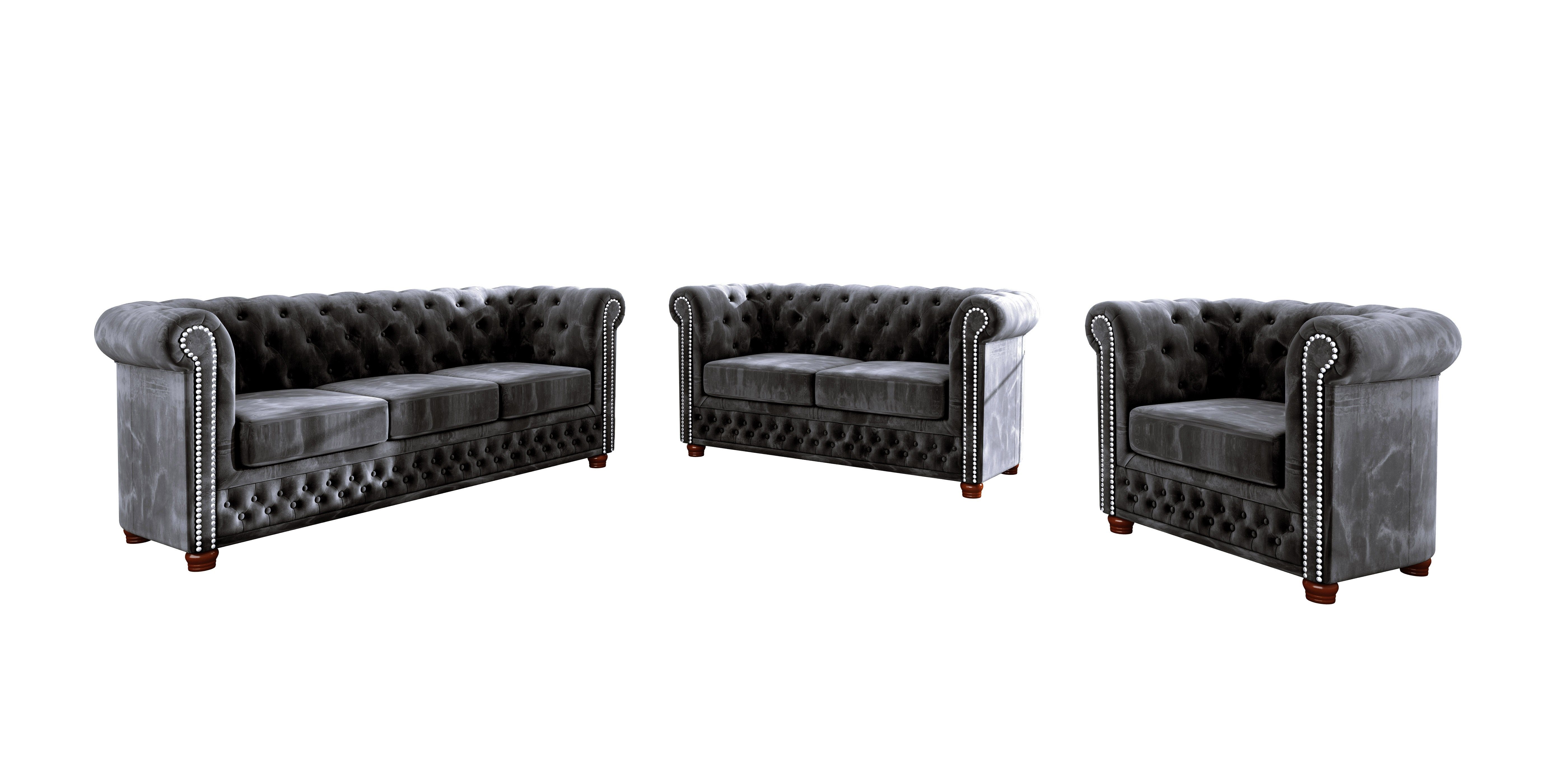 S-Style Möbel mit Wellenfederung Chesterfield Sofa, 2-Sitzer Leeds Schwarz