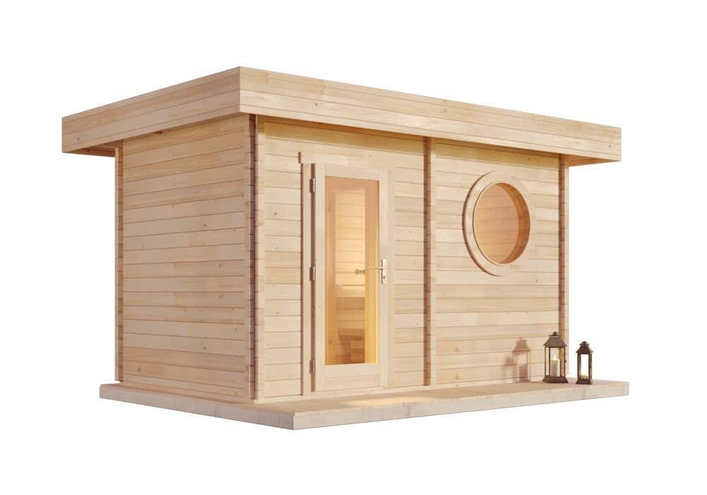 FinnTherm Saunahaus Cubus-70 C, BxTxH: 479 x 312 x 257 cm, 70 mm, in Naturbelassen Inkl. Fußboden
