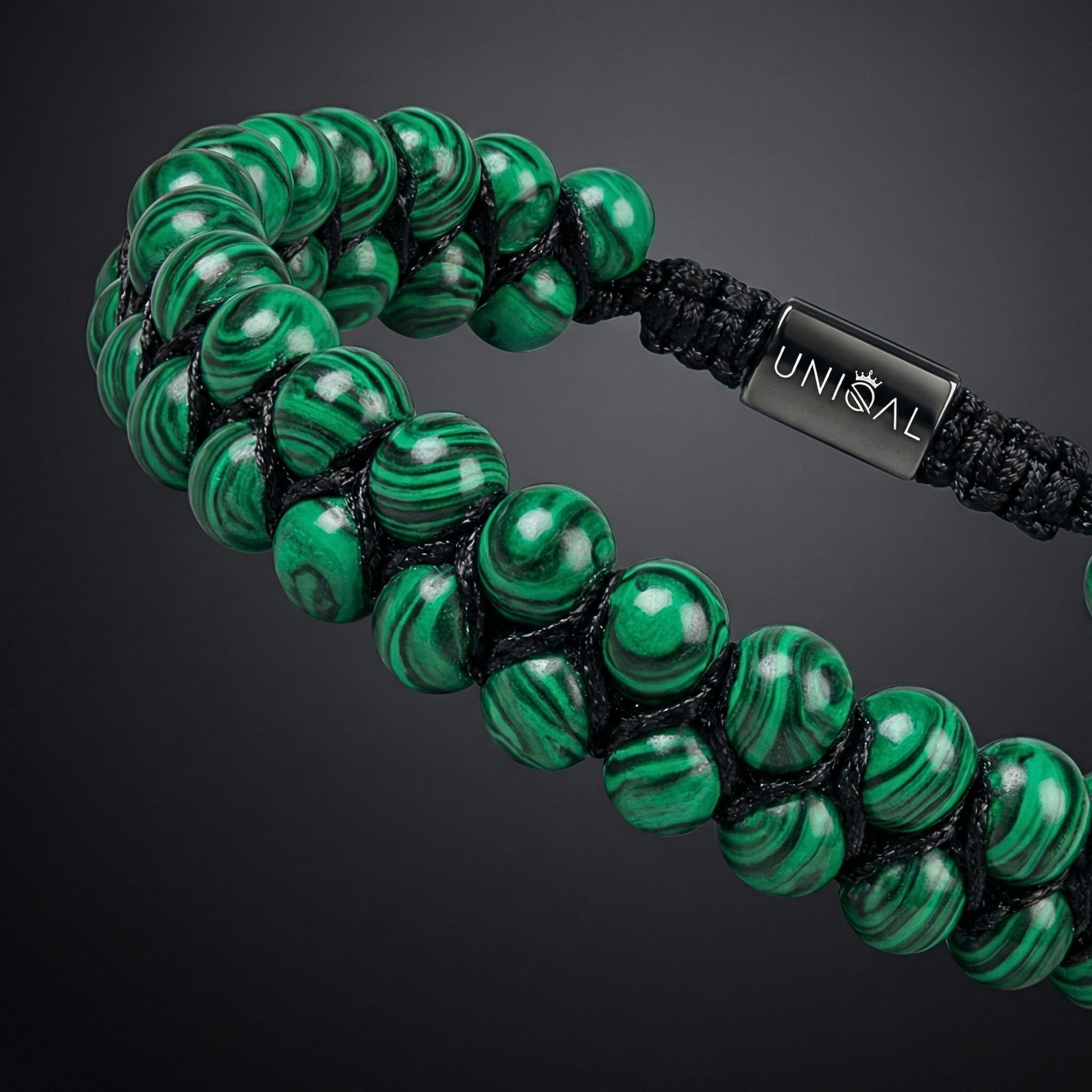 UNIQAL.de Perlenarmband aus Naturstein – zweireihig, 6 mm, Unisex (Edelstahl-Elemente, Naturstein-Perlen), verstellbarer Makramée-Verschluss, handgefertigt