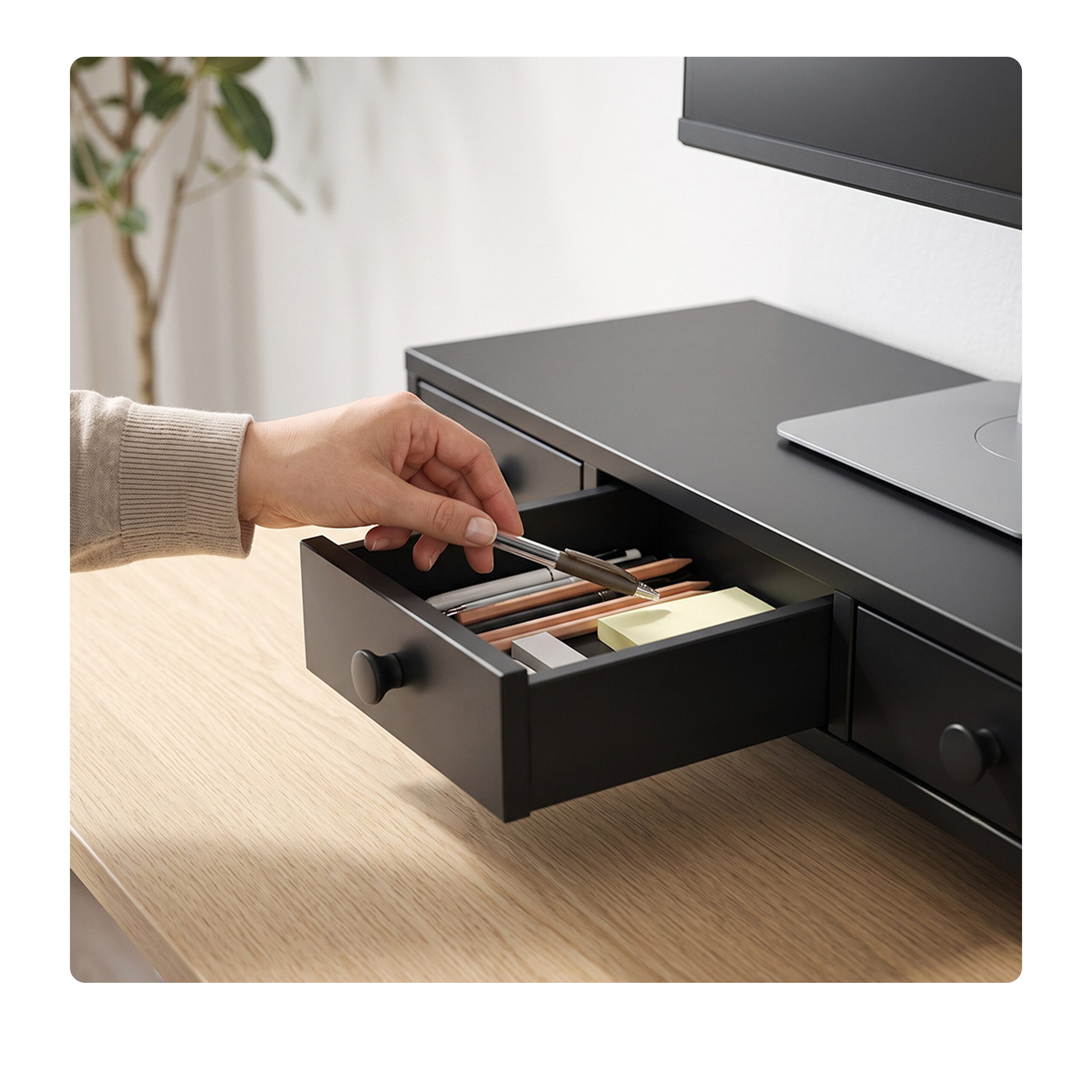 relaxdays Monitorständer mit 3 Schubladen, (1-tlg., schwarz) – Bild 3 von 5