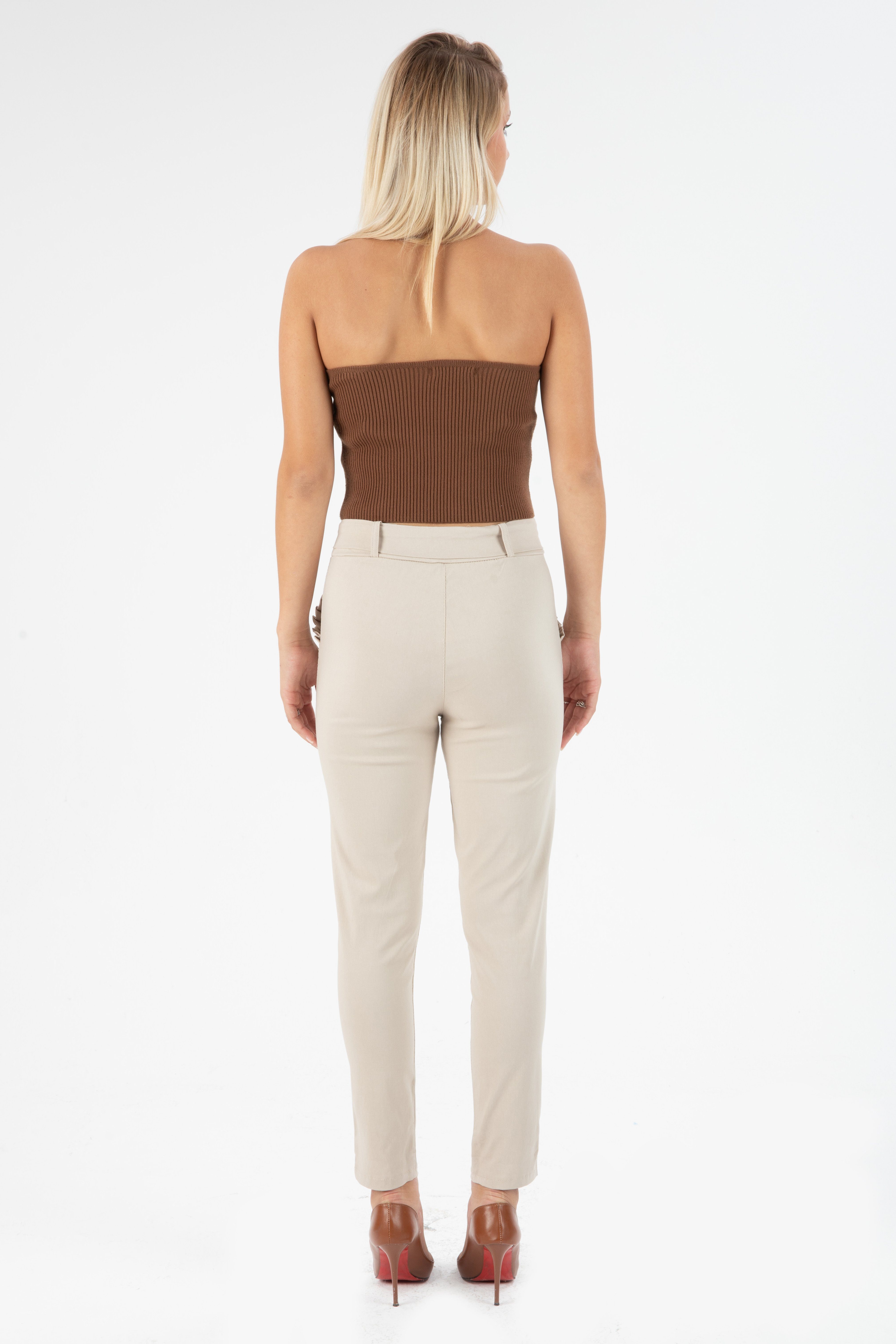 Kendindza Collection Stretch-Hose Stretch Damen Hose elegant Schleife High Waist Stoffhose Schlupfhose elastischer Bund ohne Reißverschluss stretch elastisch – Bild 5 von 5