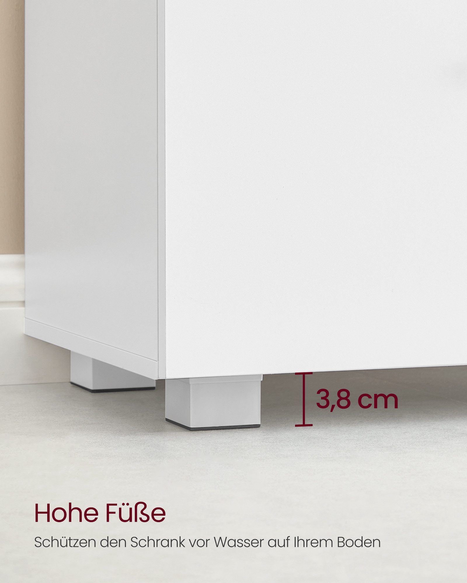 VASAGLE Waschbeckenunterschrank Badezimmerschrank mit 2 großen Schubladen 30 x 60 x 63,8 cm, hohe Füße, für Waschbecken ohne Säule – Bild 5 von 5
