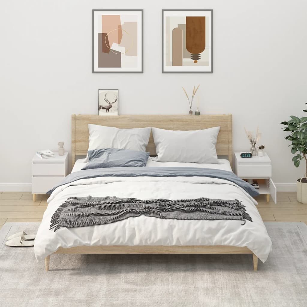 Nachttisch Weißer 40x35x50 cm aus Holzwerkstoff und Massivholz