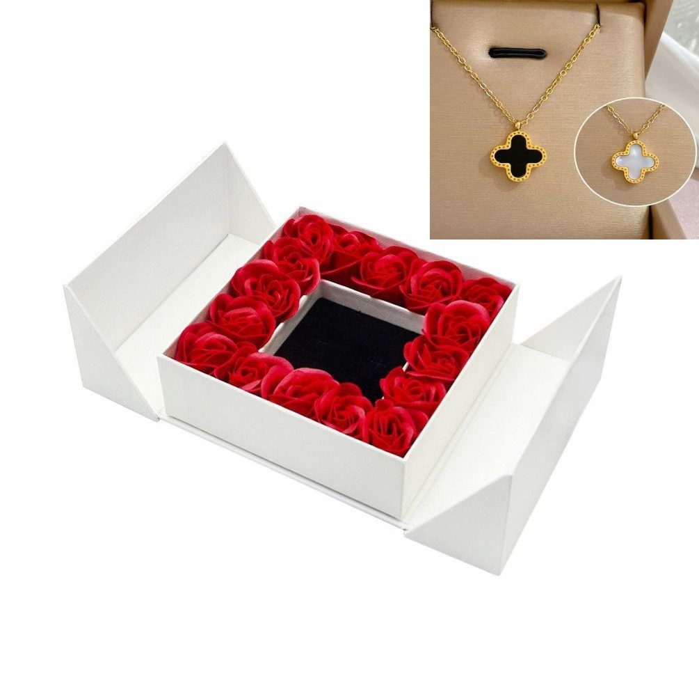 Tidy Geschenkbox Rosen Geschenkbox mit Goldfarbend-Kleeblatt-Kette–Zeichen ewiger Liebe