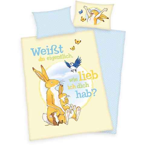 Babybettwäsche Weißt du eigentlich, wie lieb ich dich hab?, Renforcé, mit tollem "Weißt du eigentlich, wie lieb ich dich hab"-Motiv