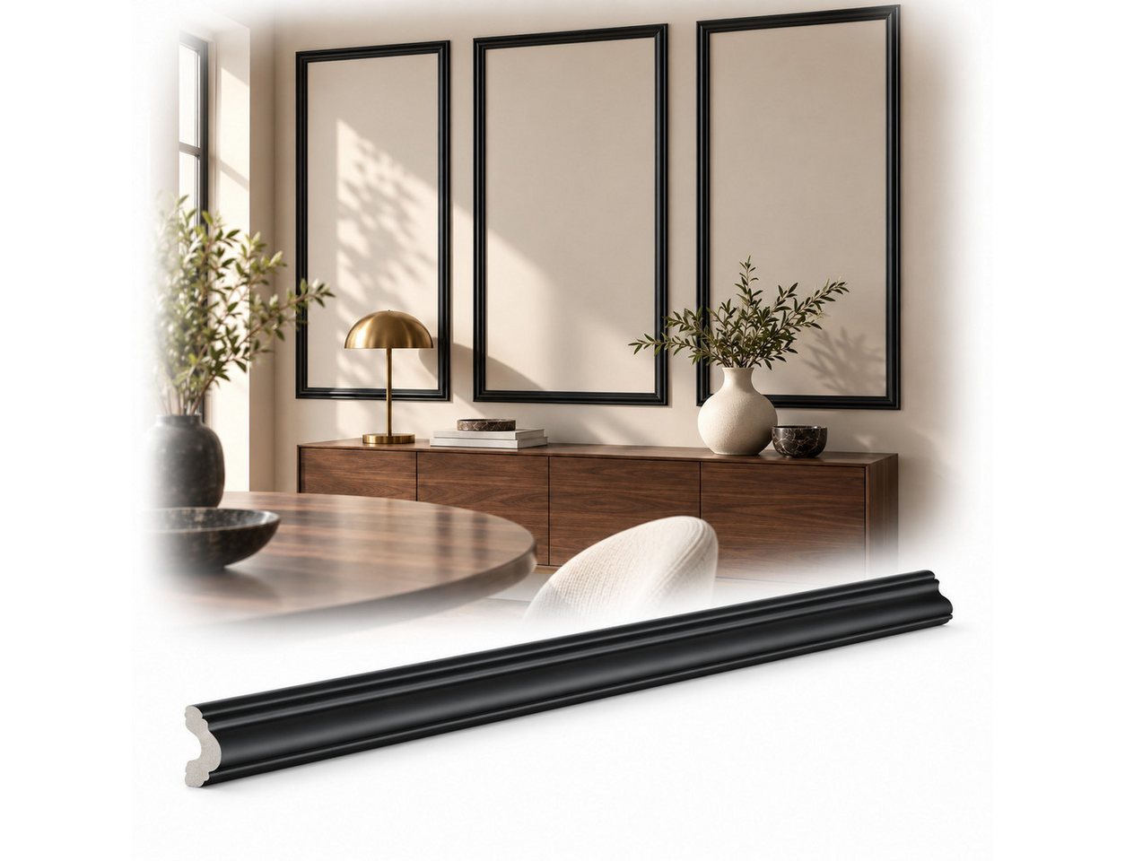 IKHEMalarka 3D Wandpaneel Wandleiste Zierleiste aus hartem PS Stuckleiste Wandrahmen Wanddeko, BxL: 4x175 cm, (1 Stück) DP1 175 cm Weiß oder Schwarz