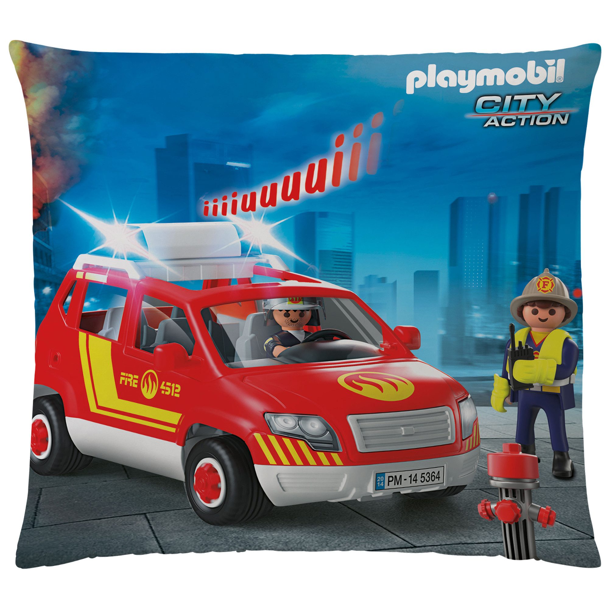 BERONAGE Dekokissen Playmobil City Action Feuerwehr Kissen 40 x 40 cm Kuschelkissen, passend zur Bettwäsche, ideal für Sofa, Couch, Kinder-Bett, Auto