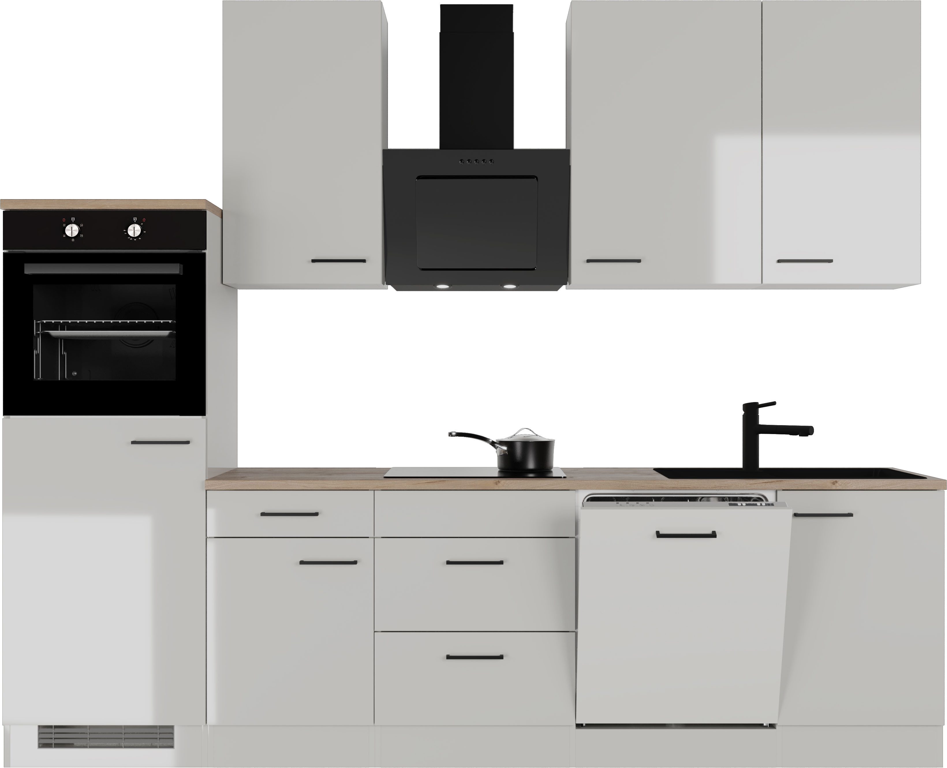 Flex-Well Küche Lund, wahlweise mit E-Geräten, Breite 280 cm, glänzende Fronten