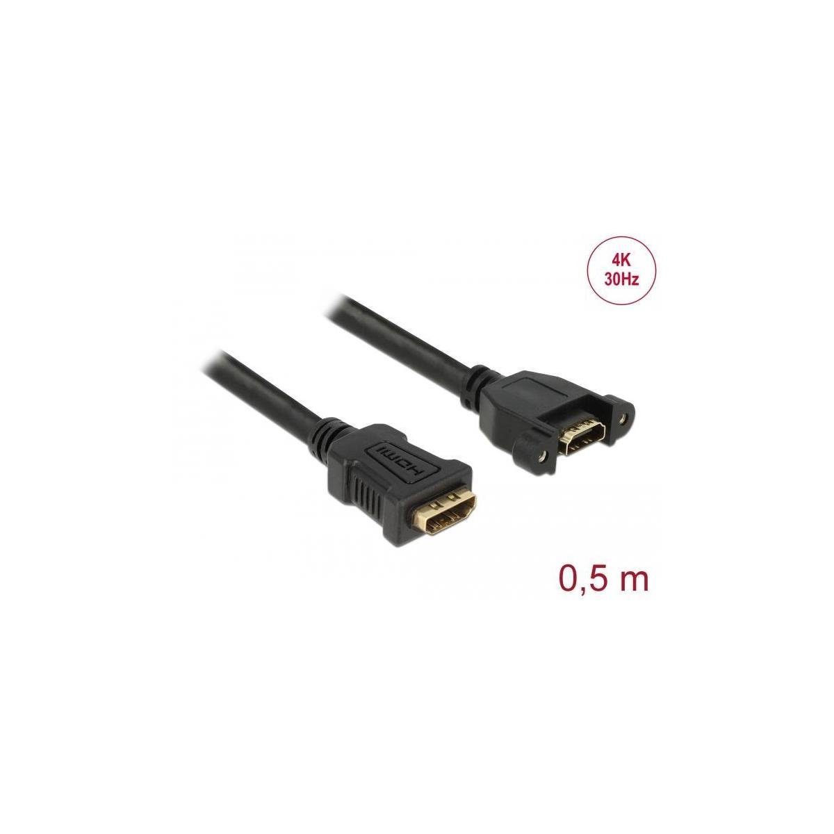 Delock Kabel HDMI-A Buchse > HDMI-A Buchse zum Einbau 4K 30 Hz 0,5 m Computer-Kabel, HDMI-A, HDMI (50,00 cm)