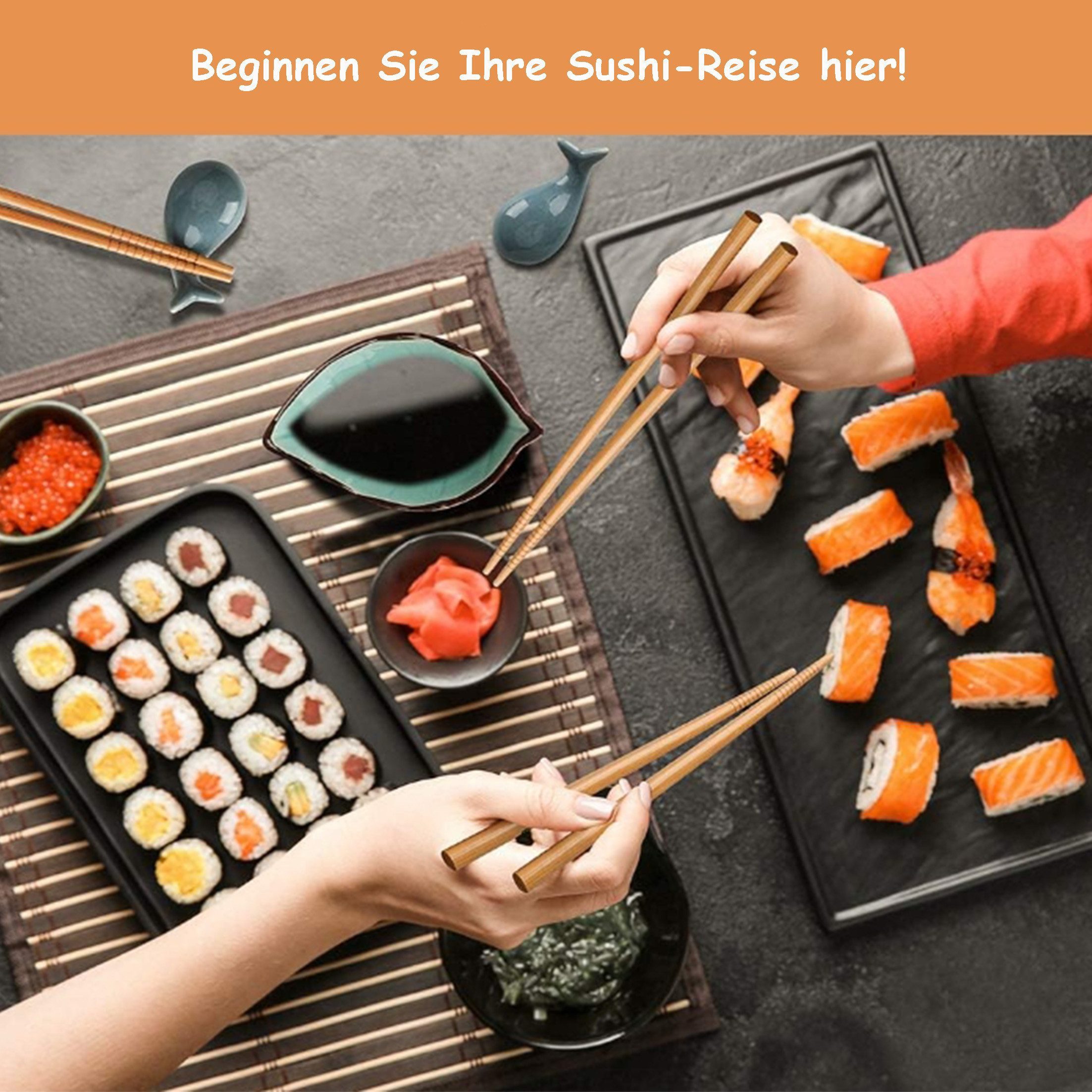 KINSI Sushi-Roller Sushi-Maker Set komplett mit Bambusmatte,Sushi-Messer & Reislöffel, (11-tlg), Inkl. Reisformern für Einsteiger & Profis