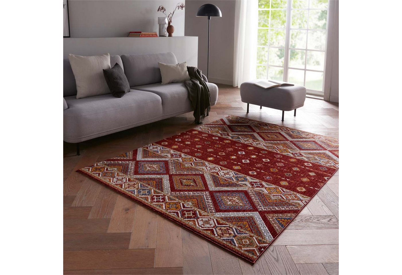 TaraCarpet Teppich Moderner Orientteppich New Oriental Lahore, rechteckig, Höhe: 9 mm, Wohnzimmer, Schlafzimmer, Esszimmer, Lahore rot 140x200