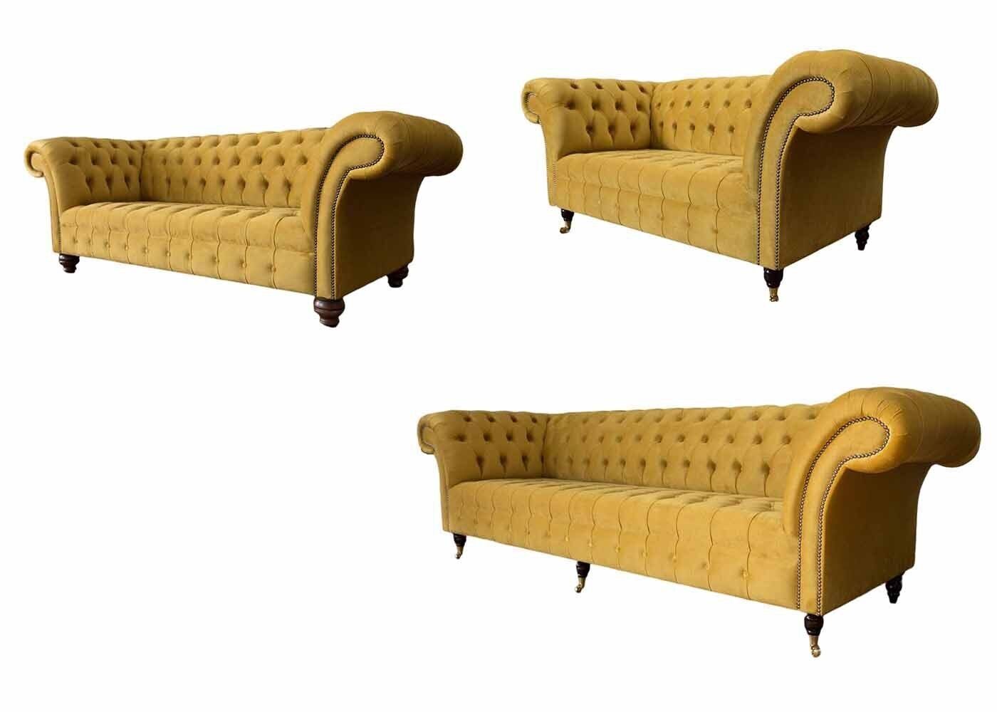 JVmoebel Wohnzimmer-Set Gelbe Chesterfield Sofagarnitur Couch Polster Set Sitzgarnitur, (3-St., Sofas 3+2+1,5 Sitzer), Mit Chesterfield-Knöpfen