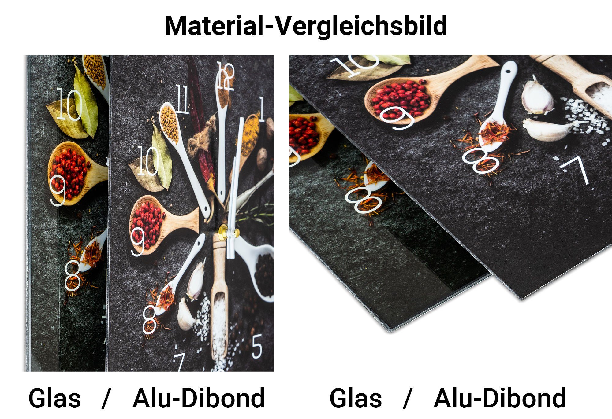 Levandeo® Wanduhr (Wanduhr aus Glas 30x30cm Uhr als Glasbild Küche Kräuter Gewürze) – Bild 5 von 5