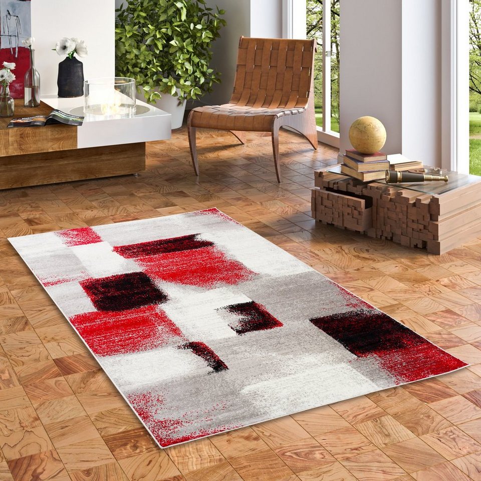 Designteppich Designer Teppich Tango Karo Rot Grau Verlauf, Pergamon,  Rechteckig, Höhe: 11 mm