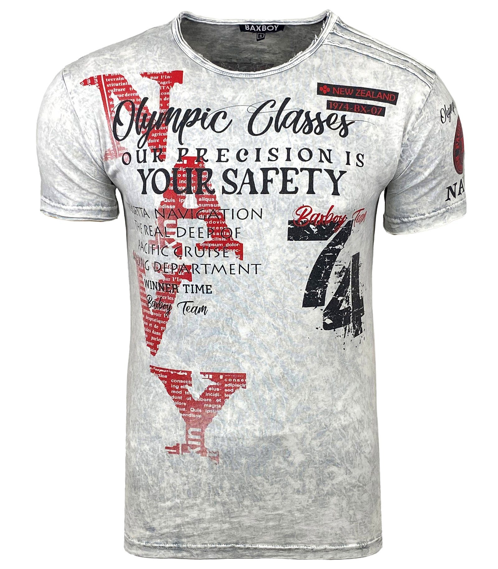 Baxboy T-Shirt Kurzarm Verwaschen Vintage Used Look T-Shirt Front Back Prin günstig online kaufen