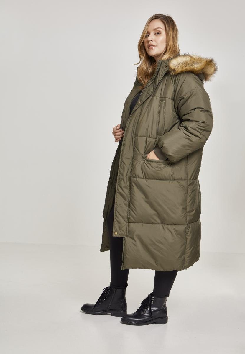 Faux Coat Puffer CLASSICS Ladies Damen darkolive/beige URBAN (1-St) Outdoorjacke Fur Oversize