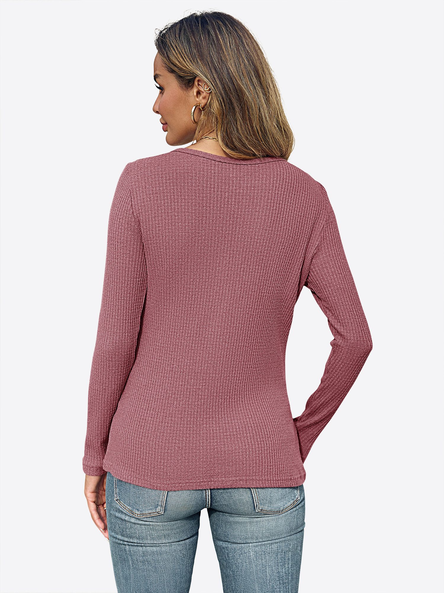 Imily Bela Henleyshirt Damen Henley Tops mit V-Ausschnitt und Waffelstrick günstig online kaufen