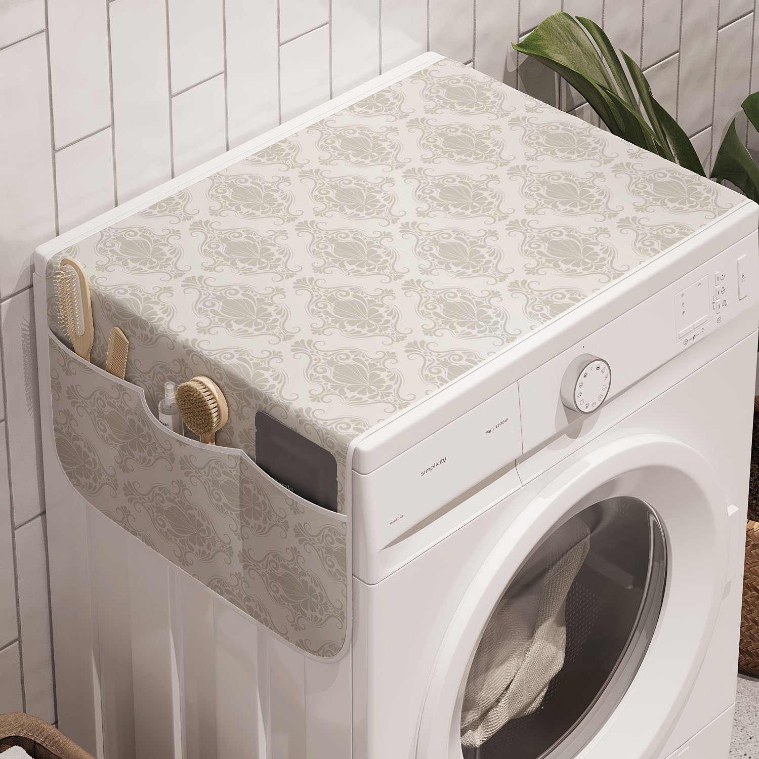 Abakuhaus Motiv Victorian Waschmaschine Kunst Floral Anti-Rutsch-Stoffabdeckung Damast Trockner, für Badorganizer und