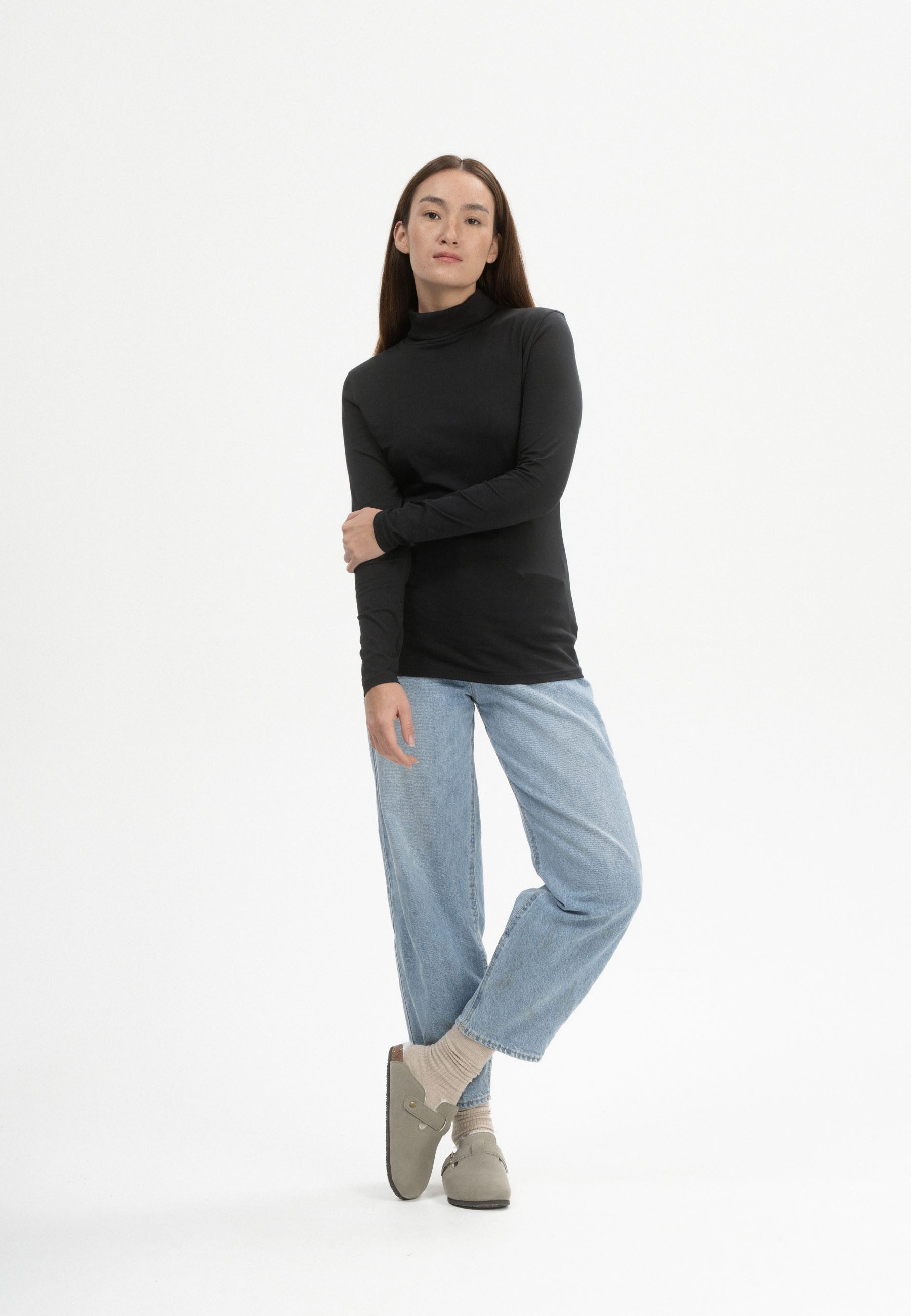 MELA Langarmshirt Turtleneck Shirt Style ANCHAL Fein gerippter Kragen