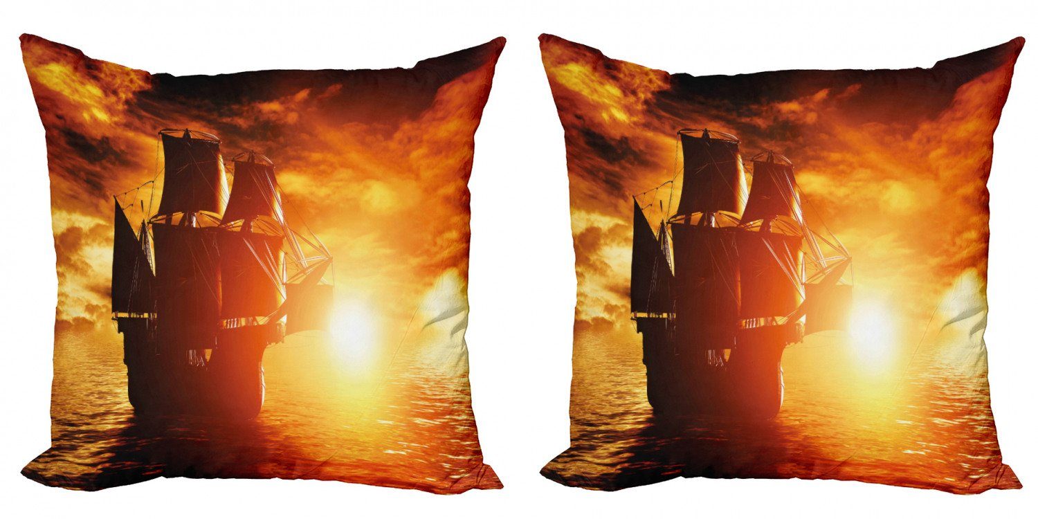 Piratenschiff (2 Accent Schiff Sonnenuntergang Abakuhaus Stück), Digitaldruck, Doppelseitiger Modern Kissenbezüge