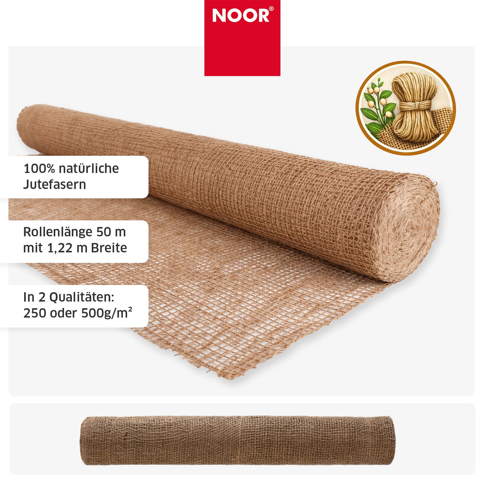 NOOR Schutznetz Erosionsschutzmatte, BxL: 1,22x50 m, Erosionsschutzmatte JUTE und KOKOS zum Schutz der Gartenlandschaft