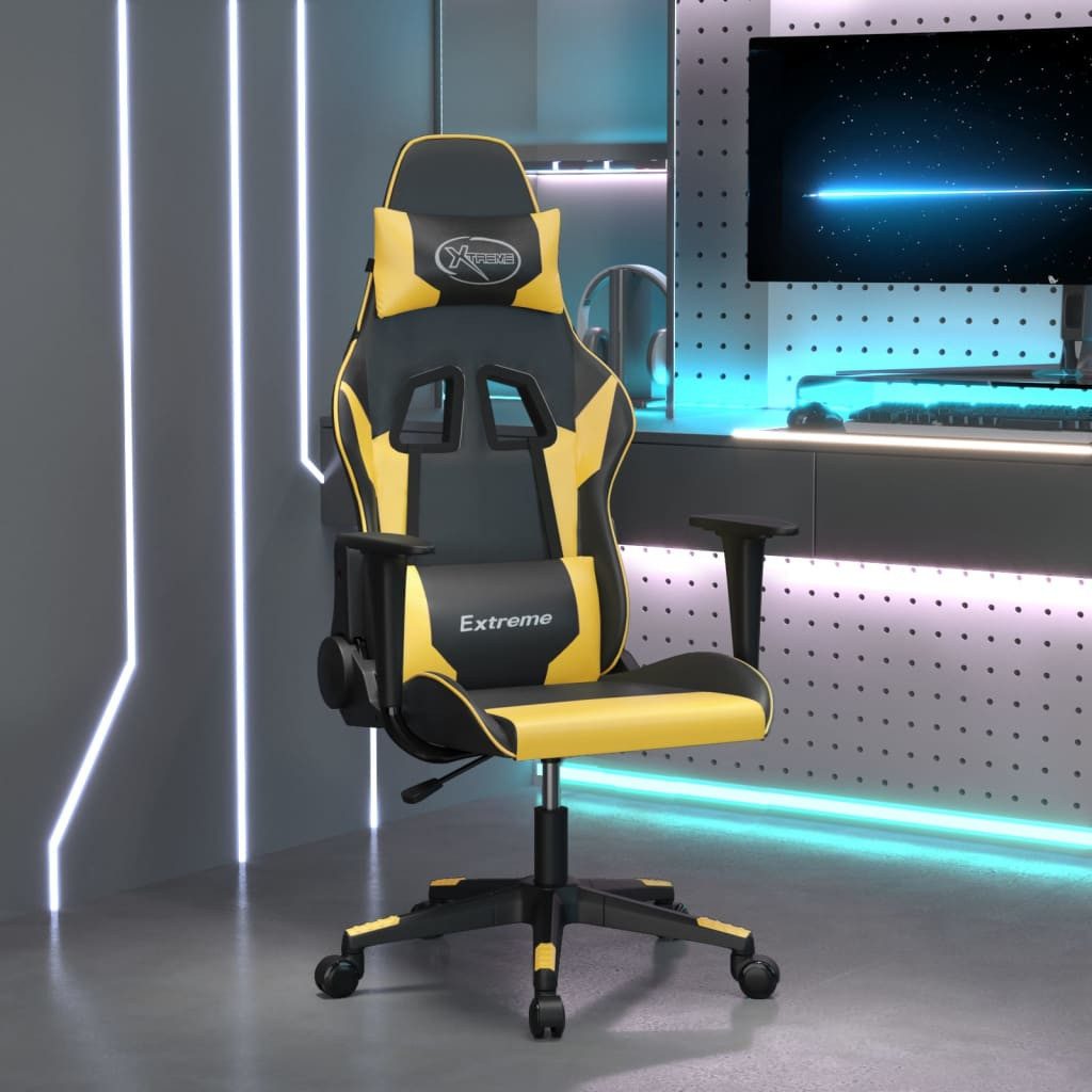 furnicato Gaming-Stuhl Schwarz und Gold 67x58x(118-128) cm mit Kunstleder (1 St), Ergonomischer Spielstuhl mit Liegefunktion und 360-Grad-Drehfunktion