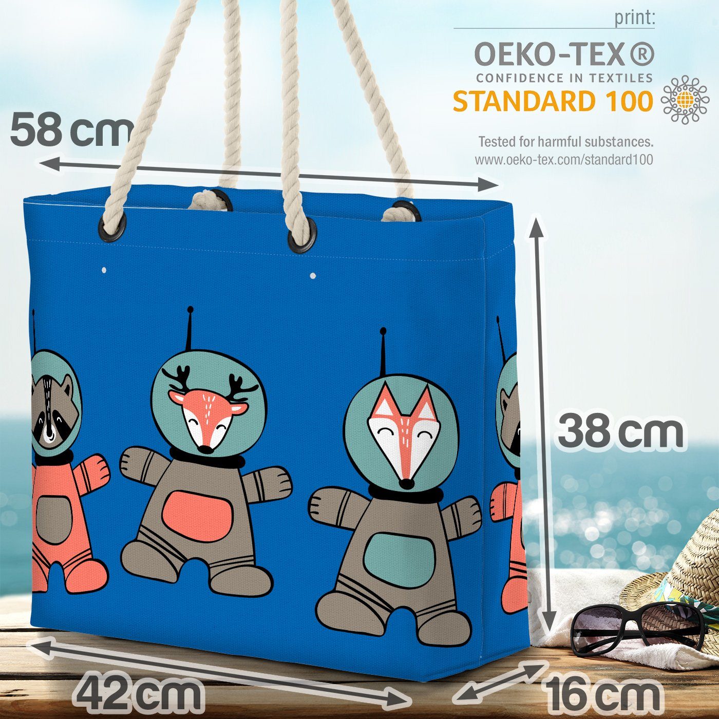 Tiere VOID Kinder Strandtasche Waschbär Reh Rentier (1-tlg), Spielzeug Bag Beach Fuchs Weltall Astronauten