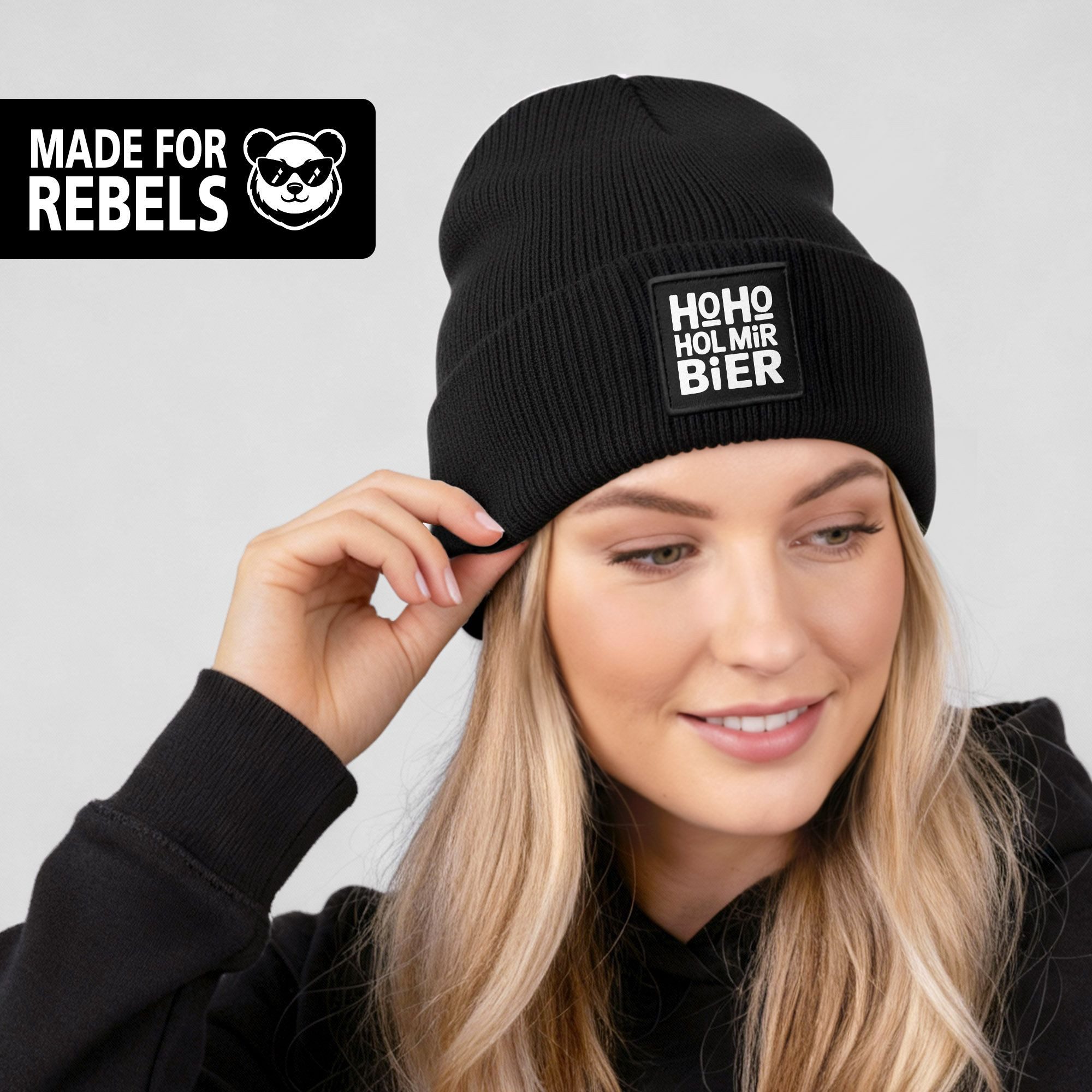 MoonWorks Strickmütze Damen Beanie Strickmütze Spruch Weihnachtsmann Santa Ho Ho Hol mir