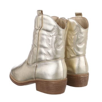 Ital-Design Kinder Cowboyboots Western Stiefelette Blockabsatz Stiefeletten in Gold