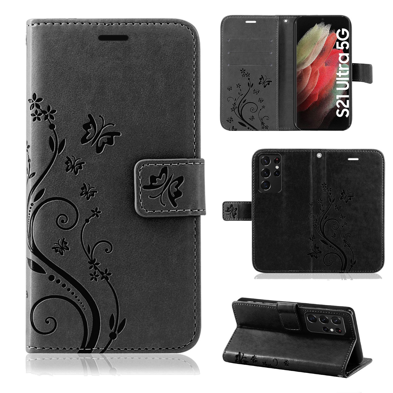 betterfon Handyhülle Handytasche für Samsung Galaxy S21 Ultra 5G, Wallet Case mit Kartenfächern Magnetverschluss und weicher Innenhülle