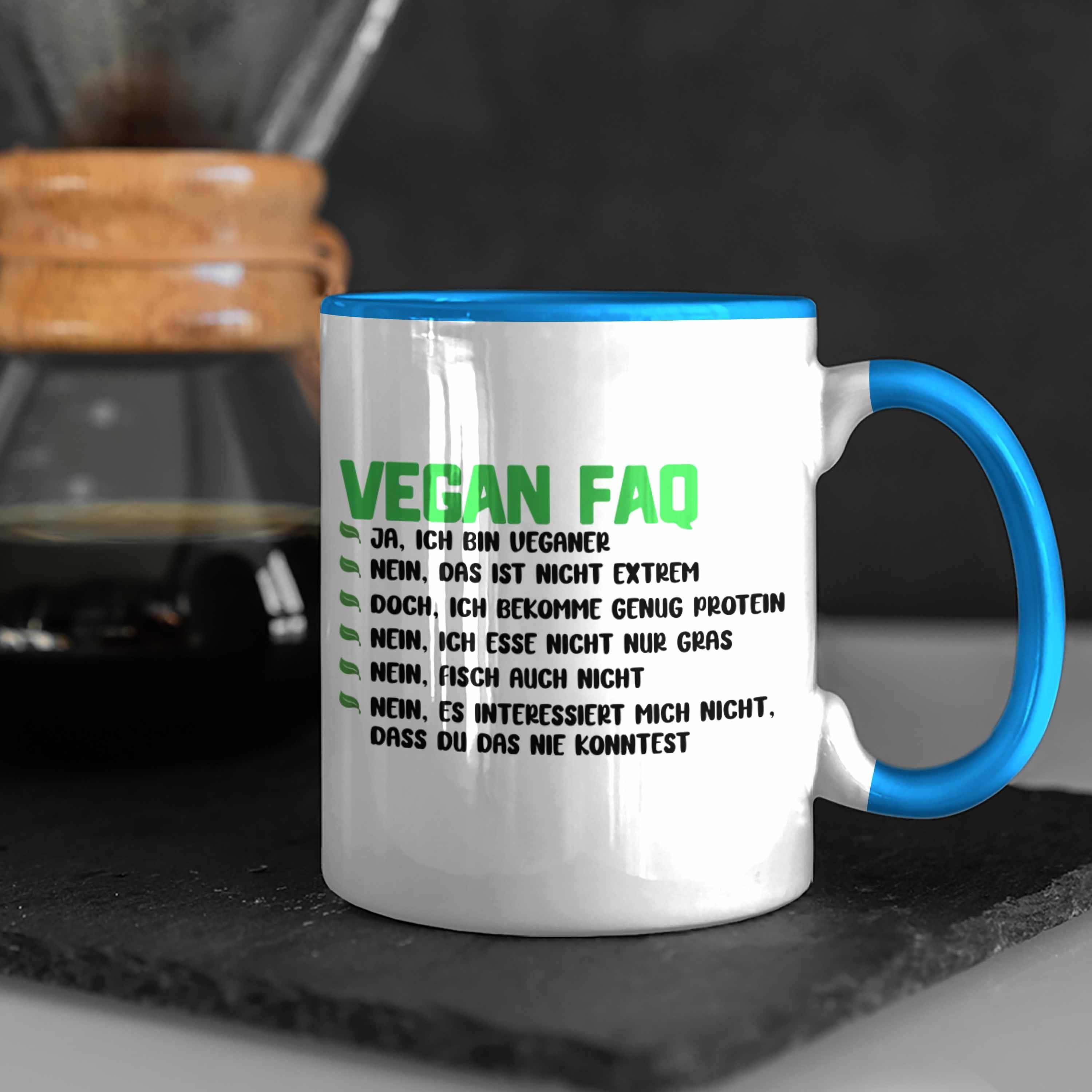 Tasse Geschenkidee Vegan Veganer Vegane Tasse Lustiger Geschenk Spruch Trendation Lebensweise Blau Trendation FAQ -