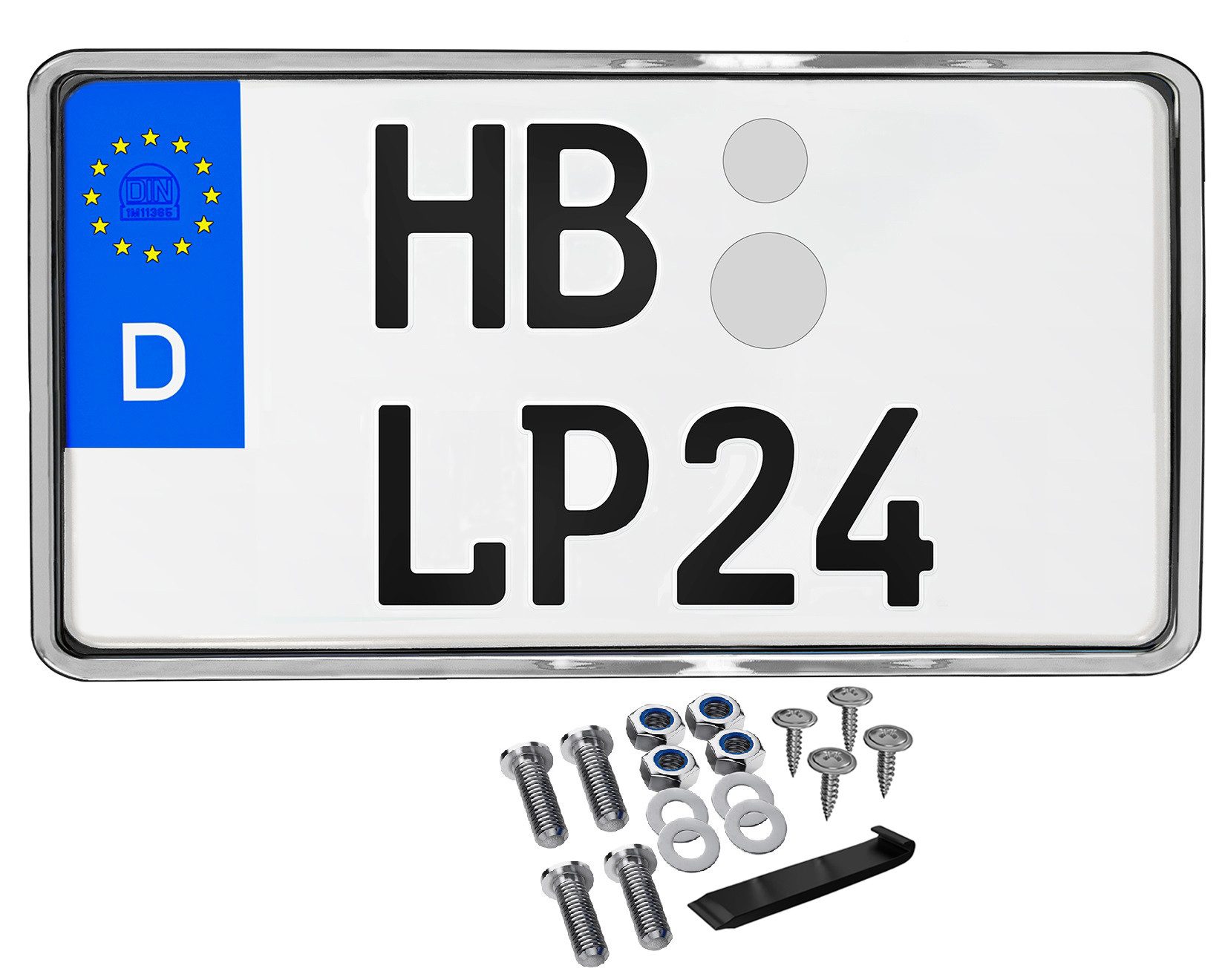 L & P Car Design Kennzeichenhalter für Motorrad 255x130 mm Chrom Optik Kennzeichenhalterung, (1 Stück)