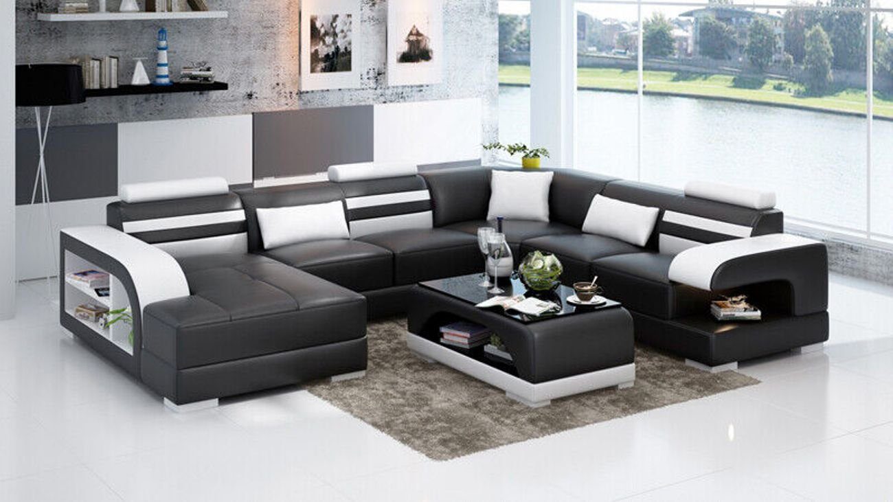 JVmoebel Ecksofa Ledersofa Couch Wohnlandschaft Eck Ecksofa Garnitur Modern Sofa+USB