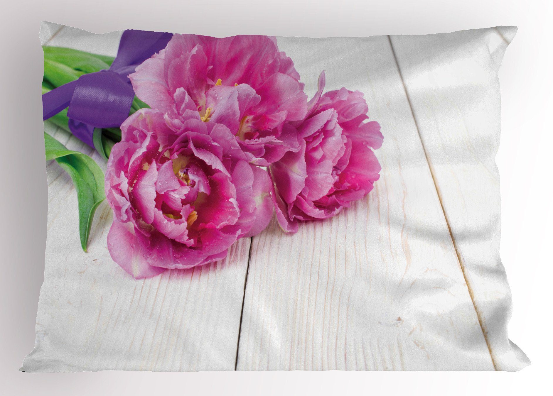 Kissenbezüge Dekorativer Standard King Size Dunkelpink (1 mit einem Tulpen Band Gedruckter Kissenbezug, Abakuhaus gebunden Stück)