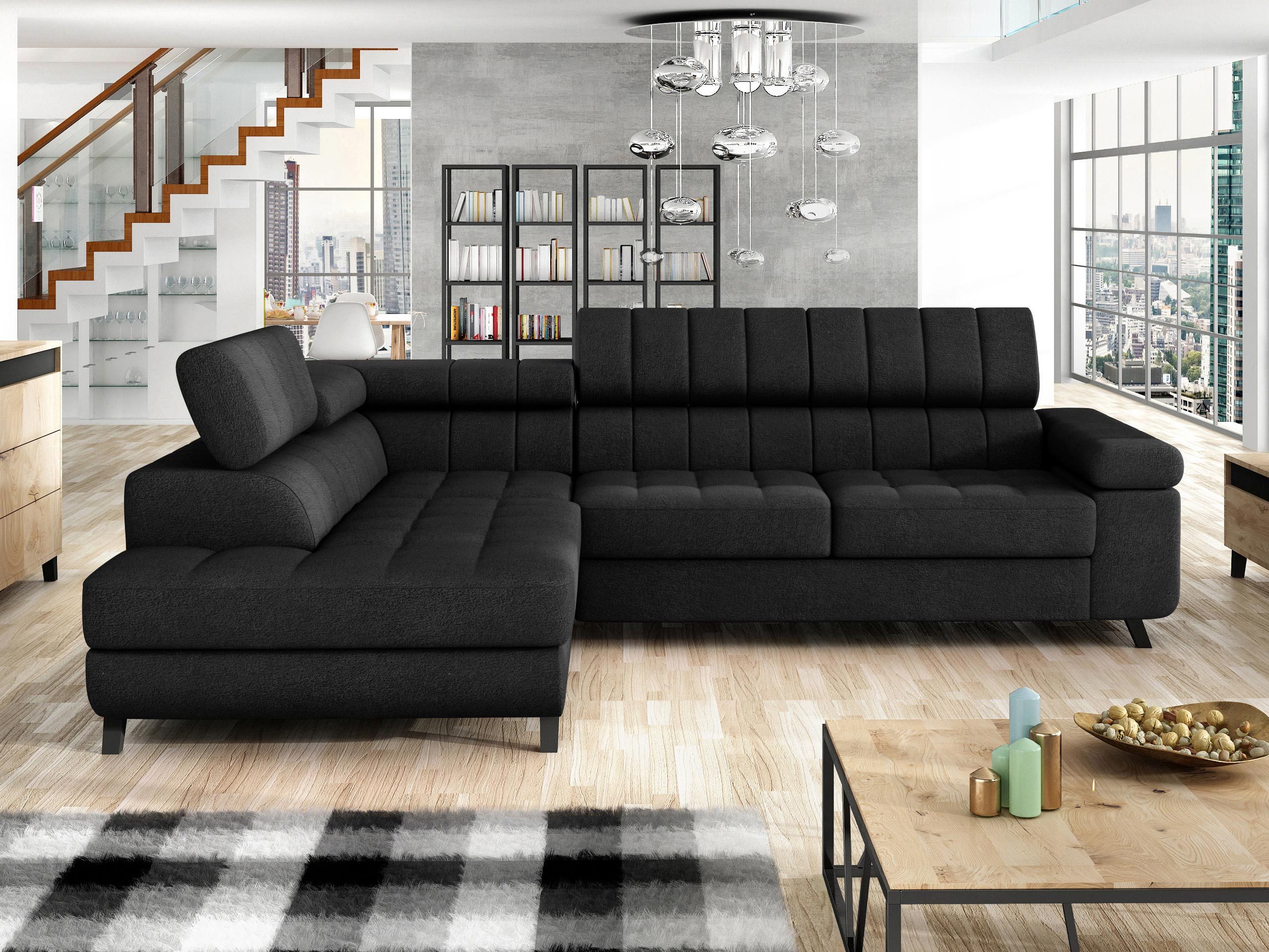 MIRJAN24 Ecksofa Nord, mit Bettkasten und Schlaffunktion, Typs "L", Einstellbare Kopfstützen, 264x203x73 cm