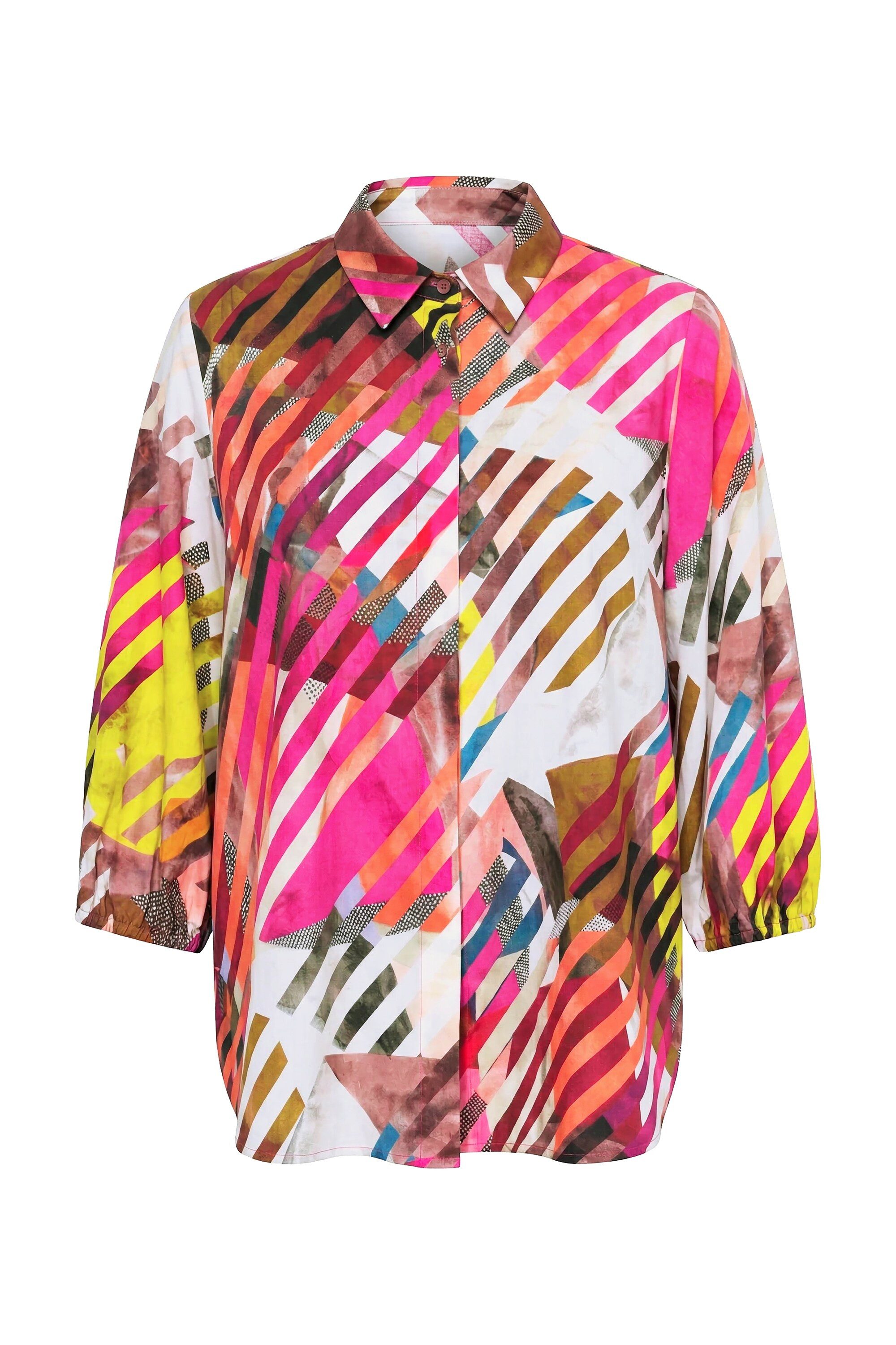 Ulla Popken Longbluse Bluse Lyocell A-Linie Hemdkragen 3/4-Arm