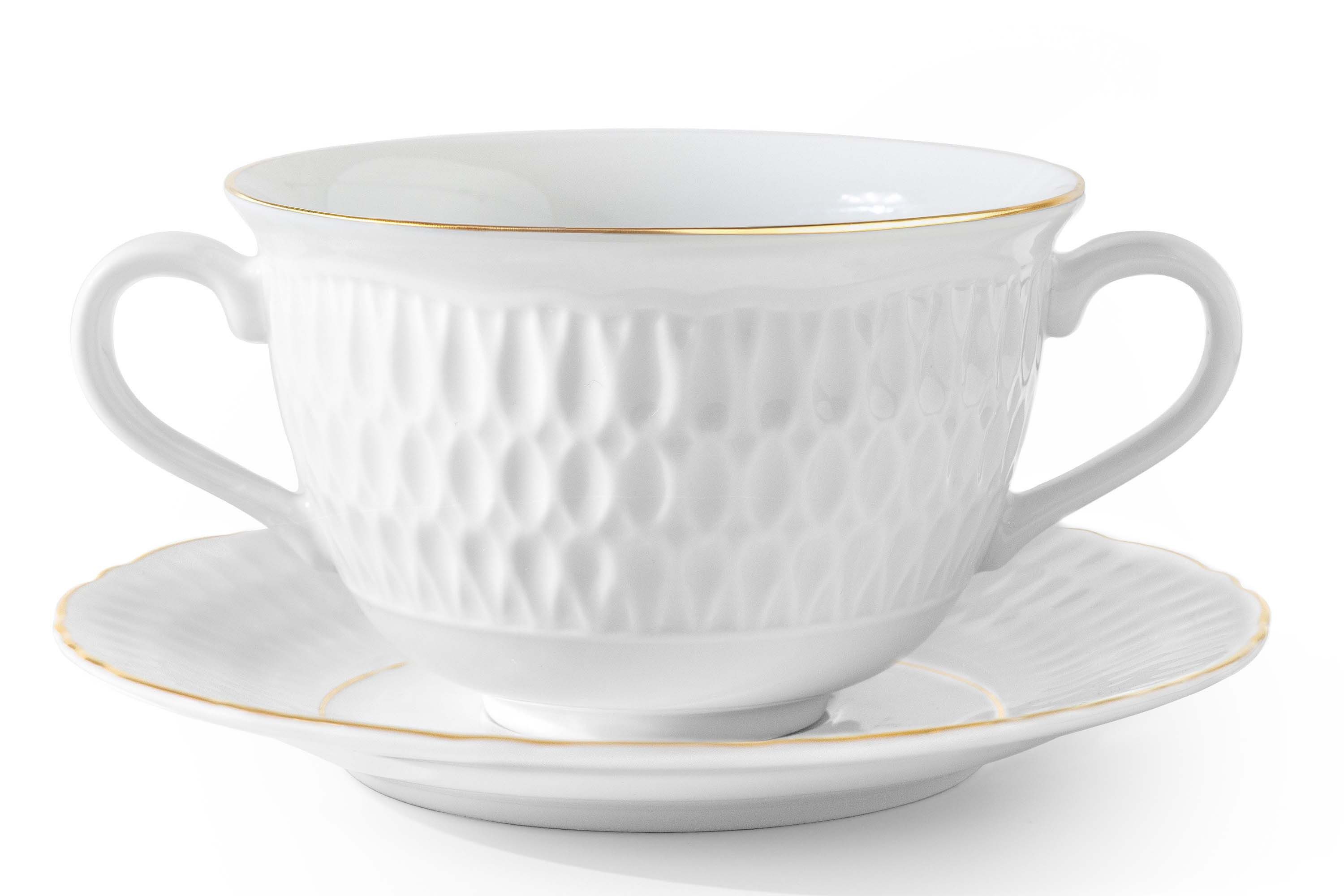 KONSIMO® Suppenschüssel CMIELOW SOFIA Suppenschale mit Untertasse, handgefertigt, Porzellan, (12-tlg), Hochwertiges Premium-Porzellan, handbemalt in echtem Gold