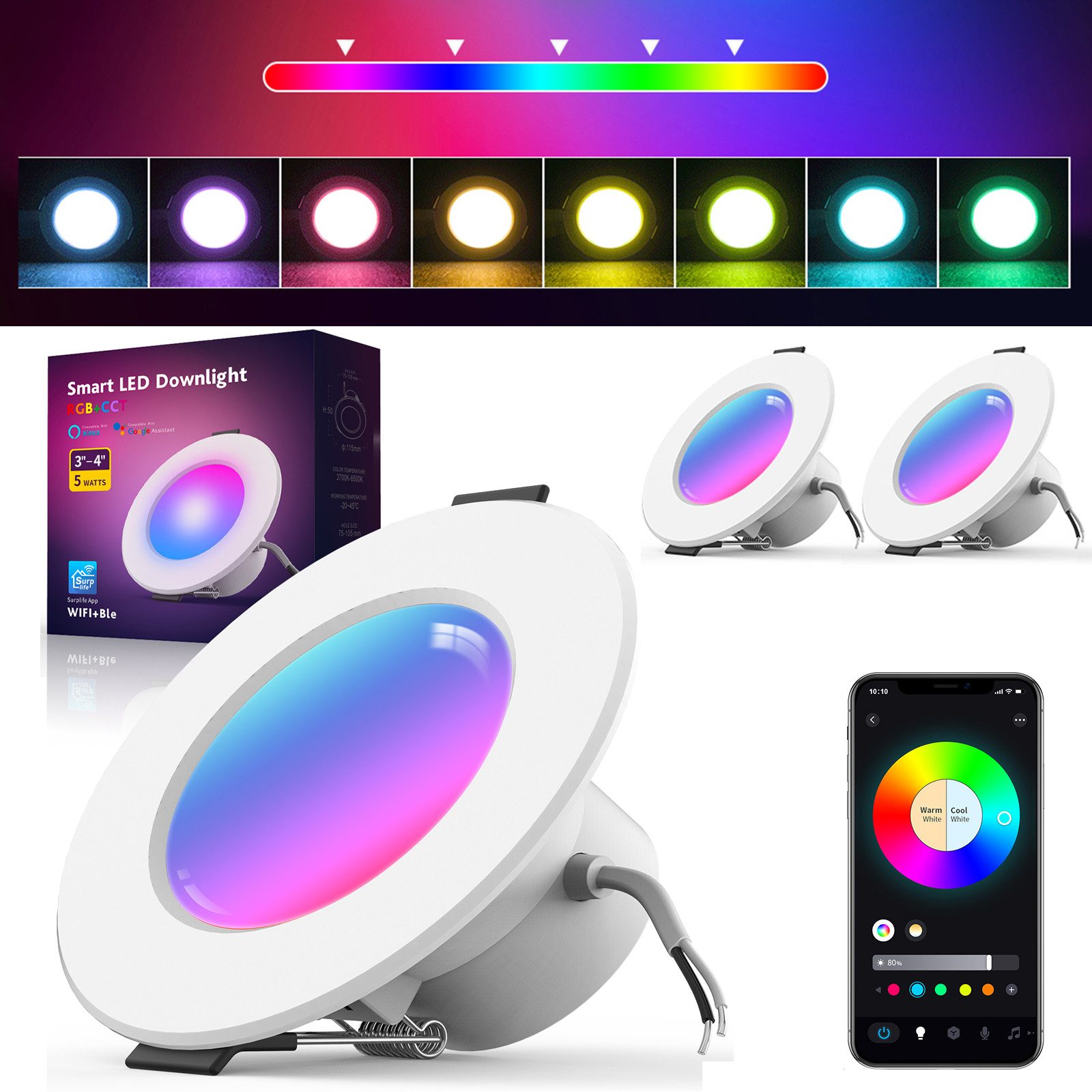 MUPOO LED Einbaustrahler Smart LED Spot Flach 5W,Bluetooth Alexa- & Google, günstig online kaufen