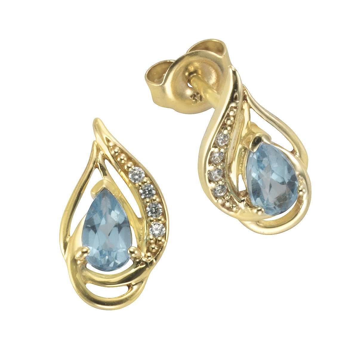 Vivance Paar Ohrstecker 375/- Gelbgold mit Blautopas/Zirkonia