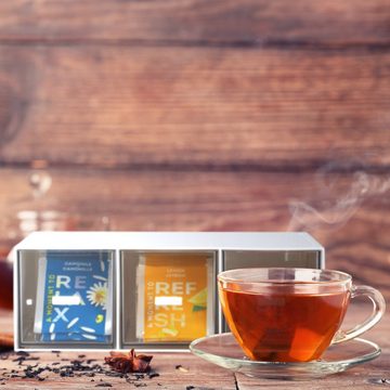 relaxdays Teebox Tee Organizer mit 3 Fächern, Kunststoff
