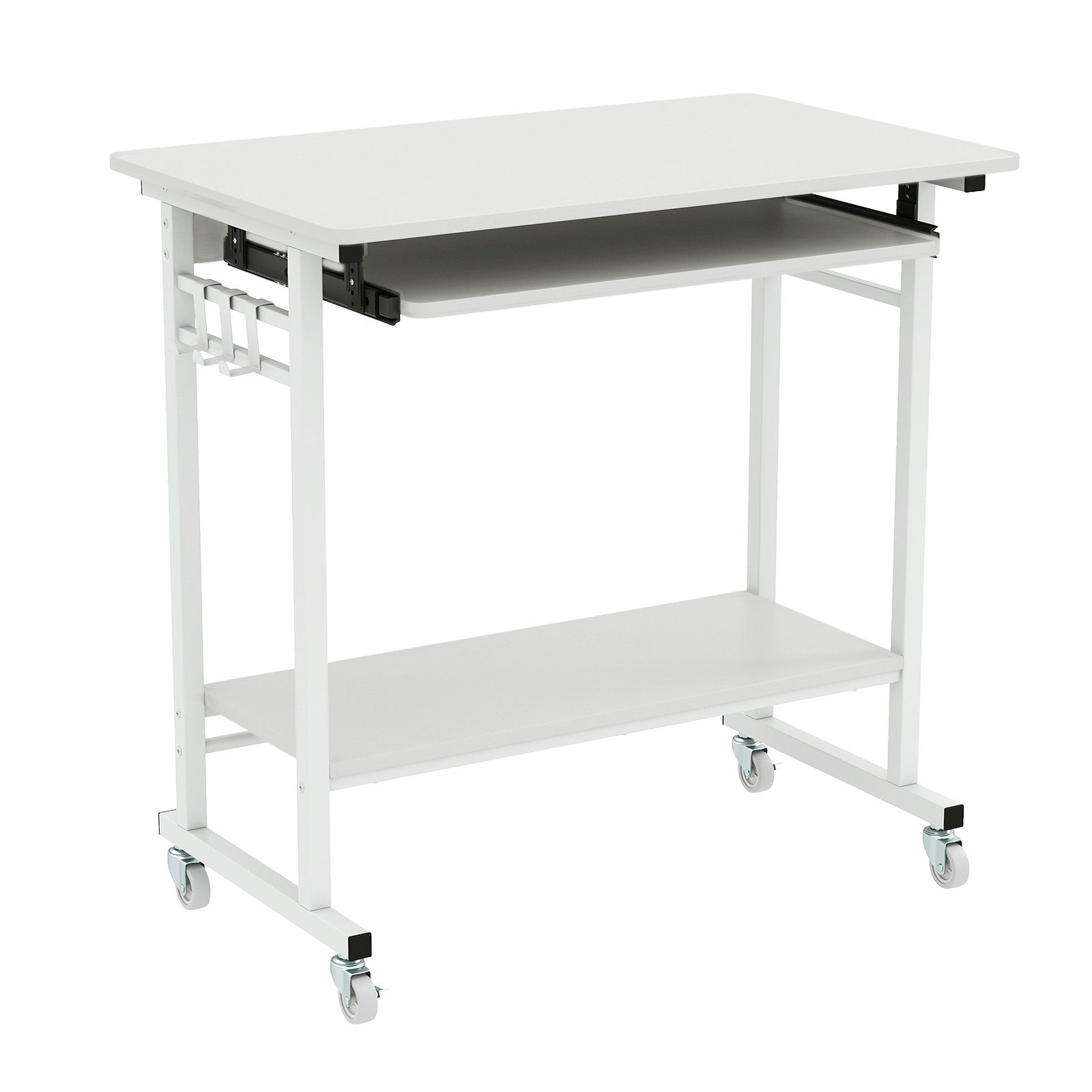 KOMFOTTEU Stehpult, Schreibtisch mit offener Unterablage, Tastaturablage & 3 Haken