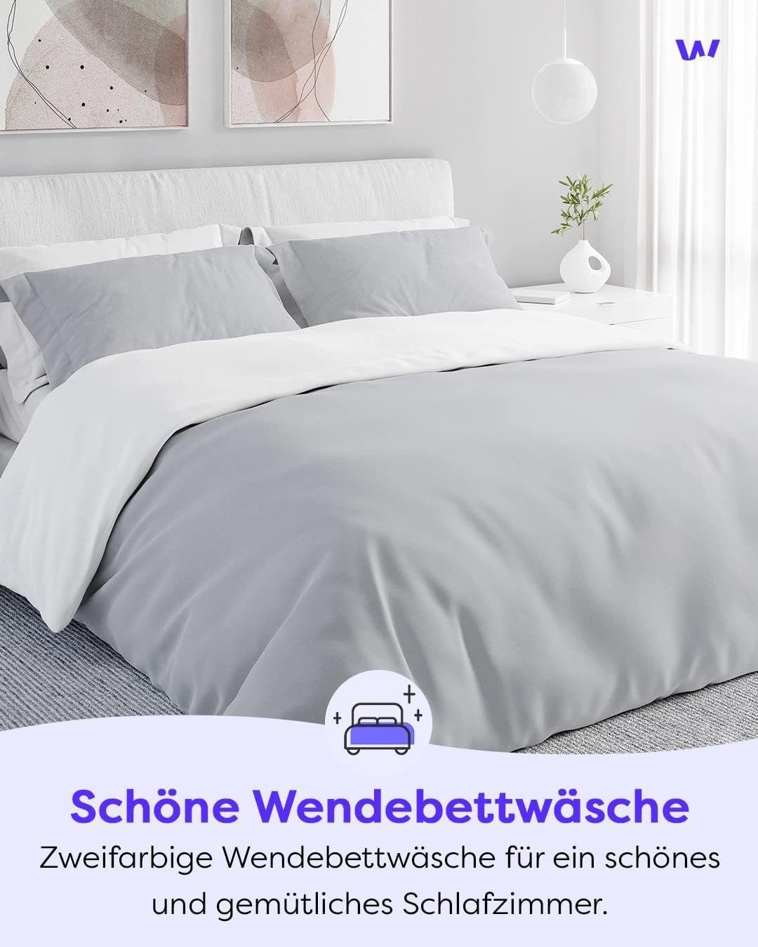 Wolkenfeld Bettwäsche Allergiker Bettwäsche, unfassbar weich, Microfaser, 2 teilig, 135x200 cm, 155x220 & Übergrößen I inkl. Kissenbezüge 80x80 I 2-farbig – Bild 3 von 5