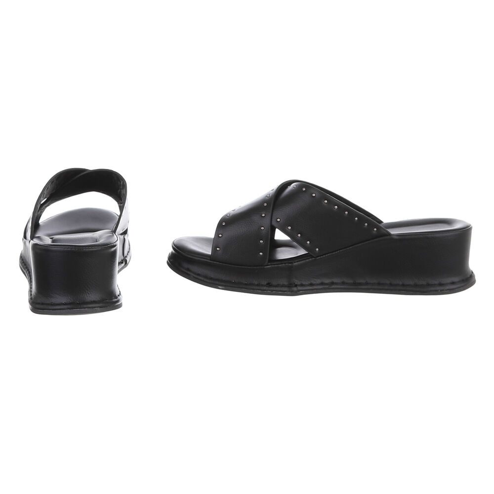 Ital-Design Damen Pantolette mit Nieten und Keilsohle Plateausandaletten (91971074) Keilabsatz/Wedge Keilsandaletten in Schwarz – Bild 5 von 5