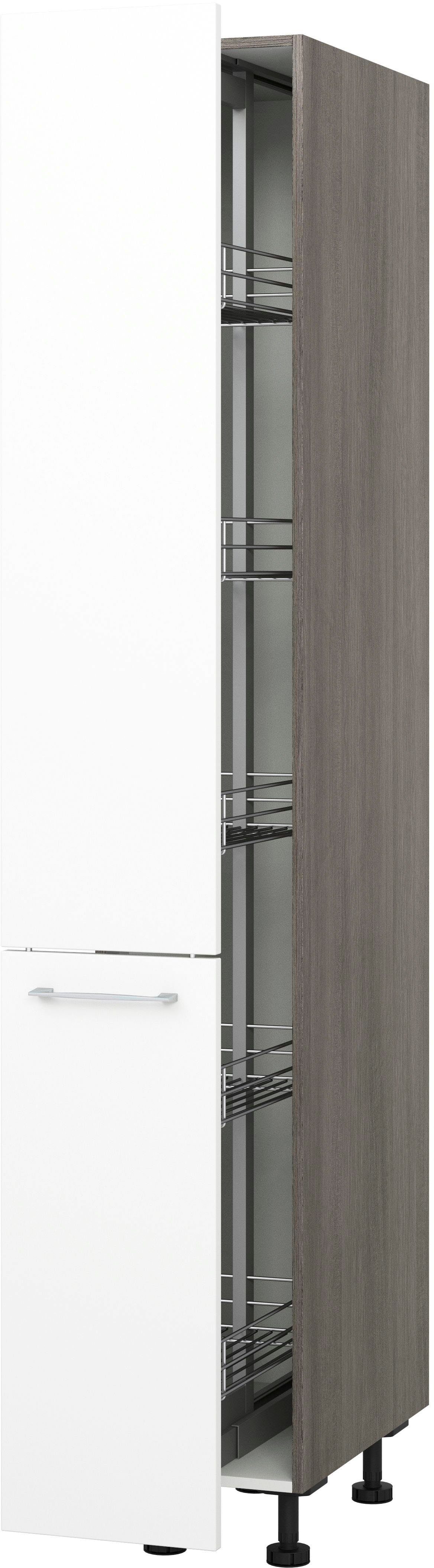 Express Küchen Apothekerschrank Trea SVAV30-195 inklusive 5 verstellbarer Drahtkörbe, Höhe 195 cm, Breite 30 cm weiß/eichefarben grau | eichefarben grau