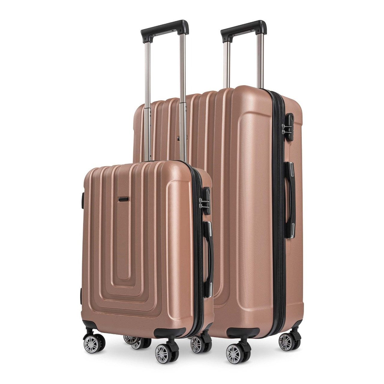 Sparsando Koffer SPARSET Checkin-Trolley(50cm) + große Koffer(77,5cm) Reisekoffer, 4 Rollen, SET mit Alu-Rahmen, ABS & TSA Nummern-Schloss Farbe - Rose Gold