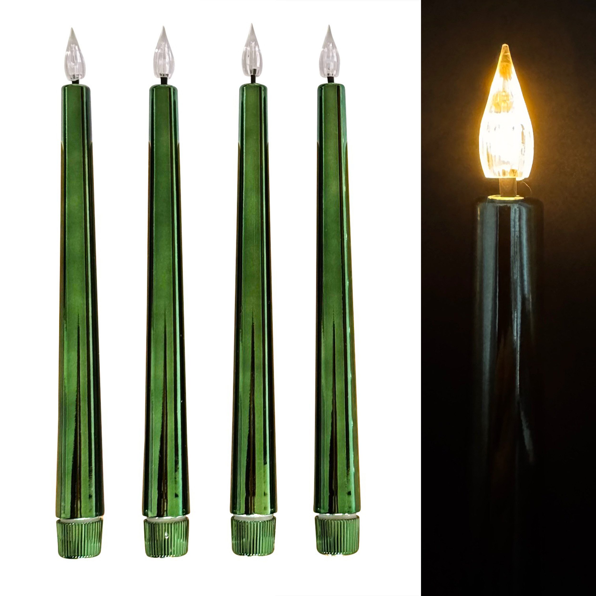 Online-Fuchs LED-Kerze 4 LED Stabkerzen im Metallic-Design mit Acrylflamme günstig online kaufen