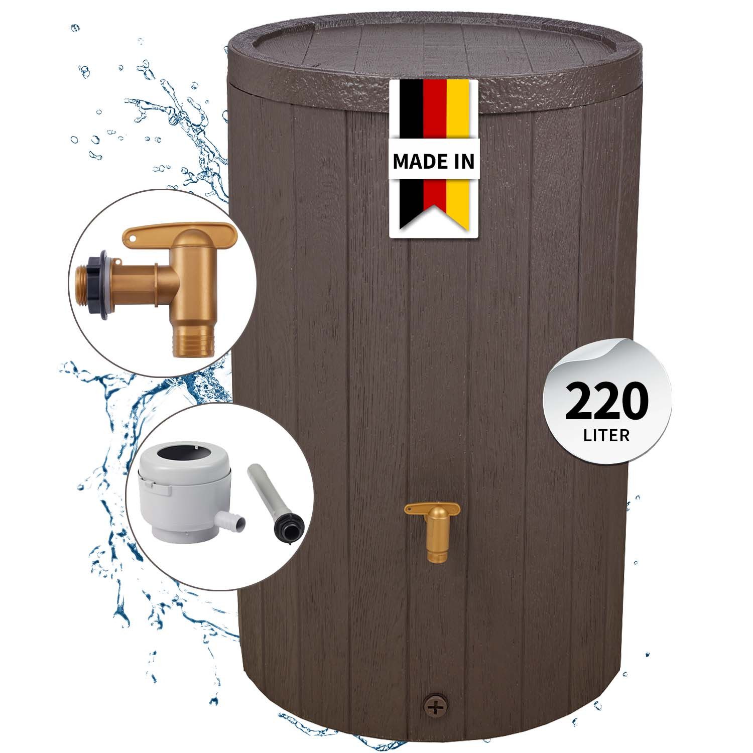 4rain Regentonne MADERA Regentonnen Komplett-Set 220 L braun, 220 l