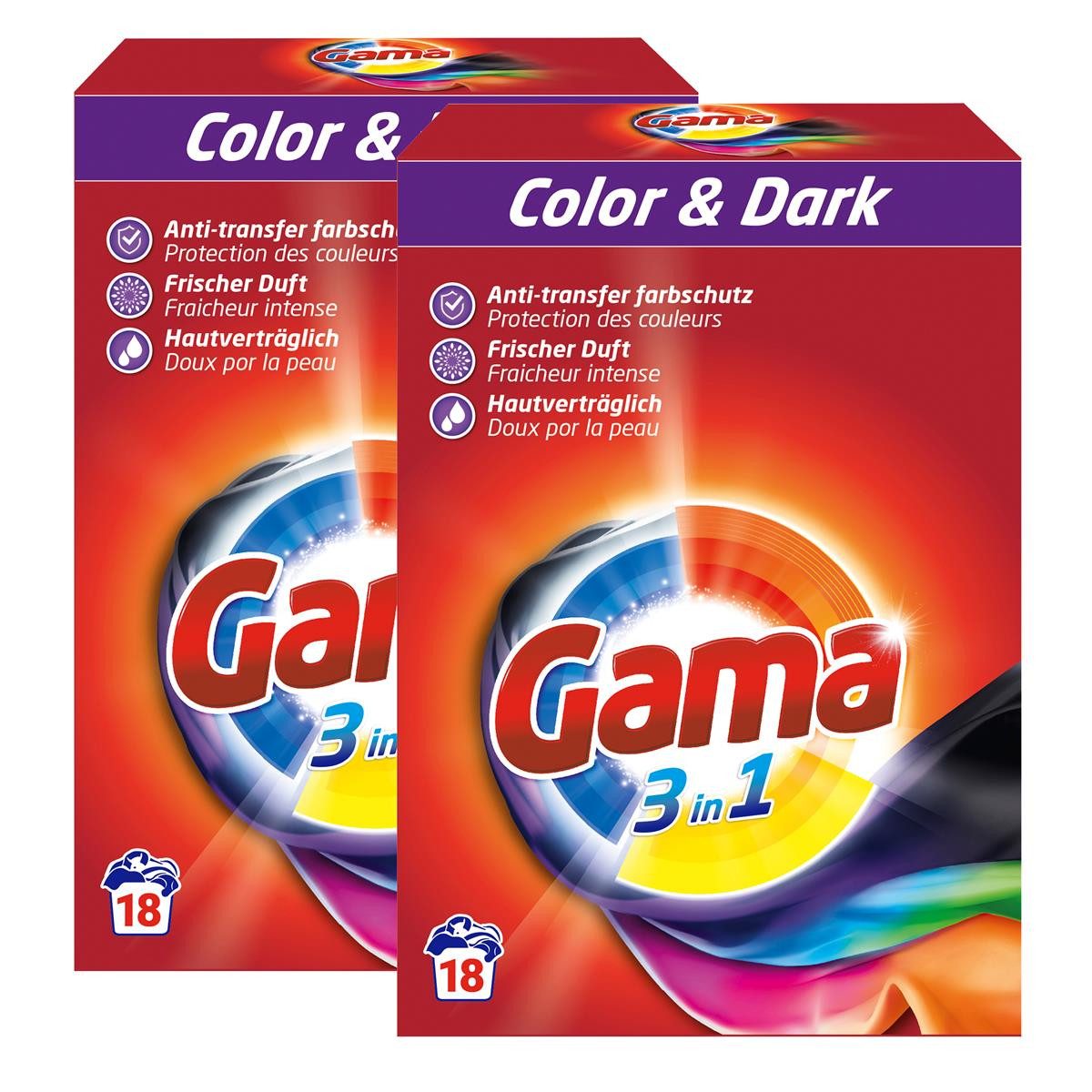 GAMA Gama Waschpulver Color & Dark 3in1 für 18 WL Waschmittel 1,08kg (2er P Colorwaschmittel