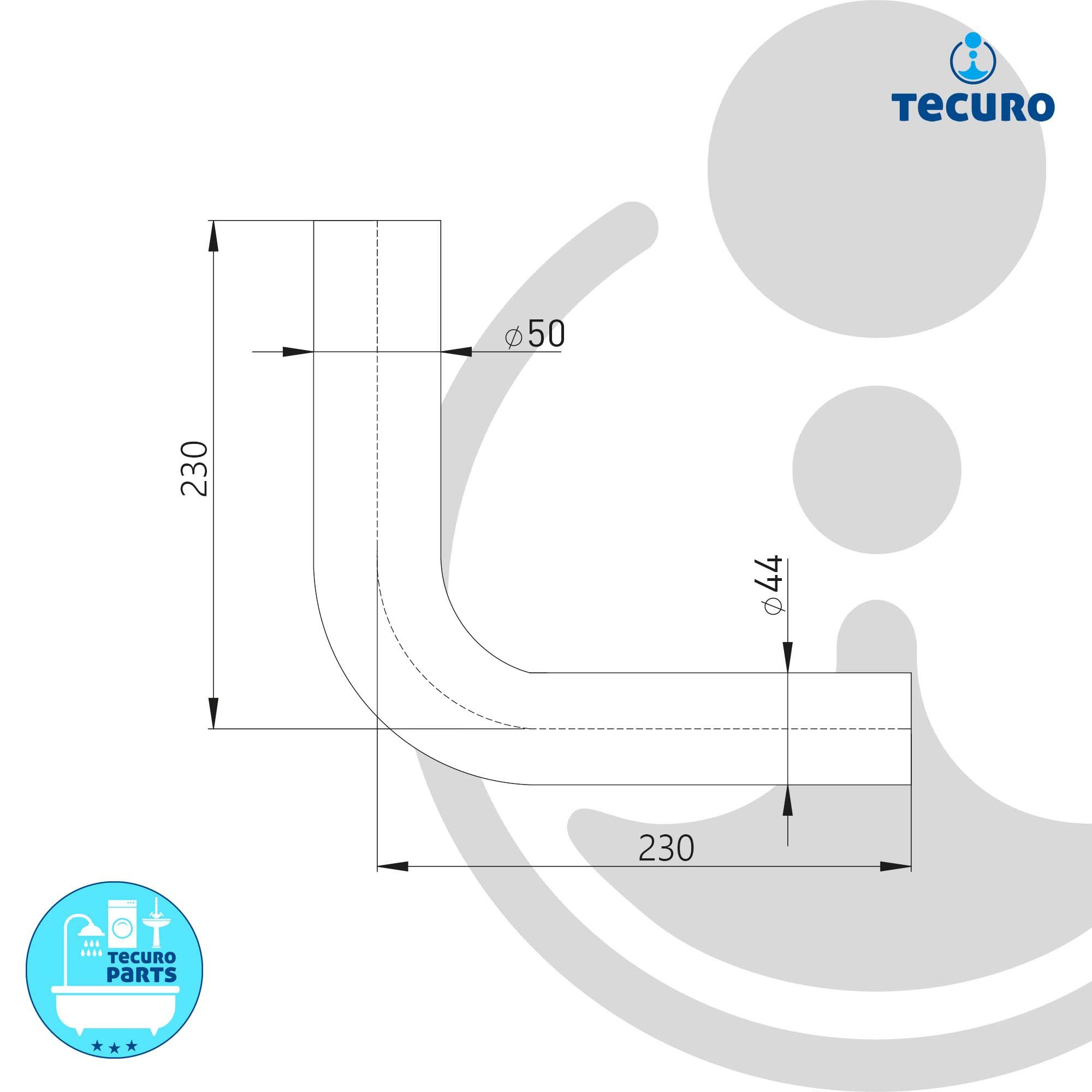 tecuro Spülrohr Spülbogen für WC-Spülkasten - PVC weiß - verschiedene Ausführungen, Höhe: 230 mm x Länge: 230 mm